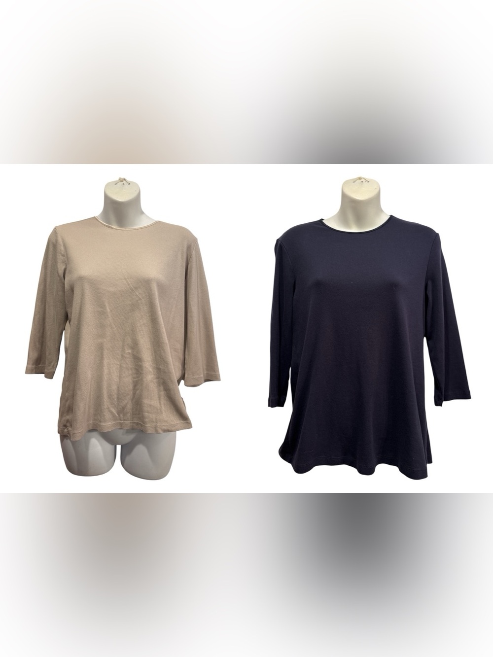 Christopher & Banks Beige and Navy 3/4 Sleeve Scoop Neck Tops size medium